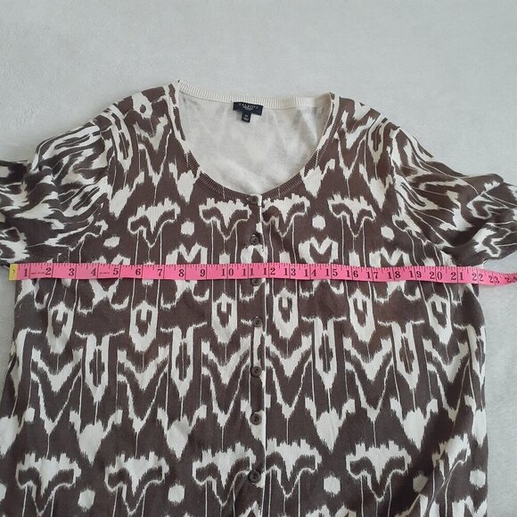 Talbots Women's Size 1X Brown Beige Ikat Pattern Cotton Silk Blend Cardigan - Picture 9 of 13